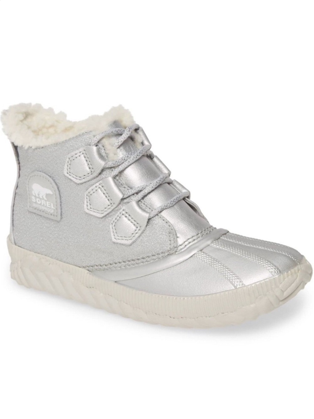 Sorel x Disney Frozen Out 'N About snow winter boots silver glitter finish sz 8